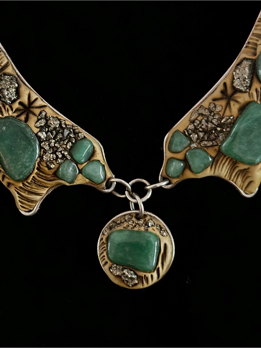 Gold-Tone Green Stone Statement Necklace & Earring Set - Picture 3 of 7